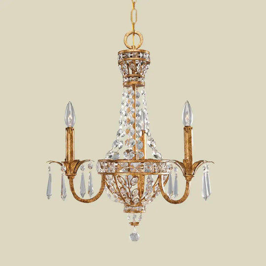 Retro Candelabra Chandelier Pendant Light 3 - Head Metal Hanging Lamp Kit With Crystal Accent In
