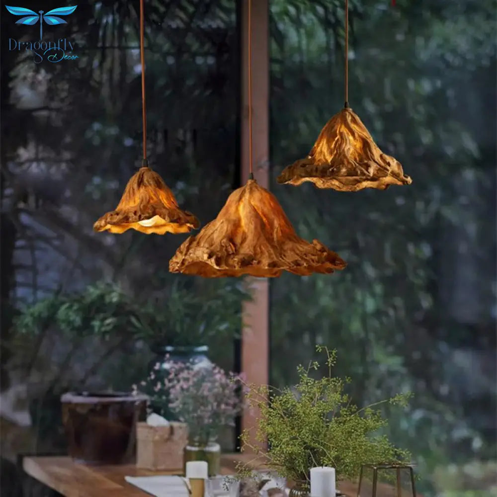 Retro Creativity Withered Lotus Leaf Branch Lamp Village House Decorative Chandelier Engineering