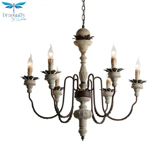 Retro Distressed Wood Living Room Chandelier Light With Swooping Arm In White