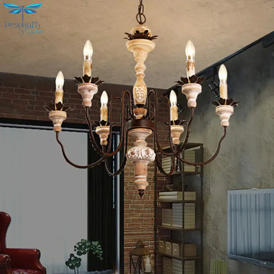 Retro Distressed Wood Living Room Chandelier Light With Swooping Arm In White