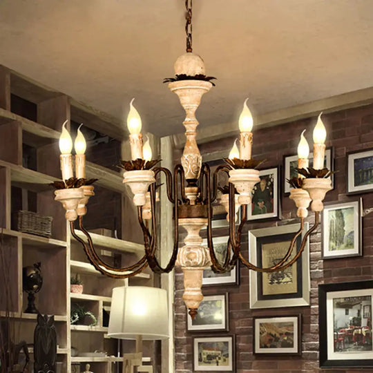 Retro Distressed Wood Living Room Chandelier Light With Swooping Arm In White 8 /
