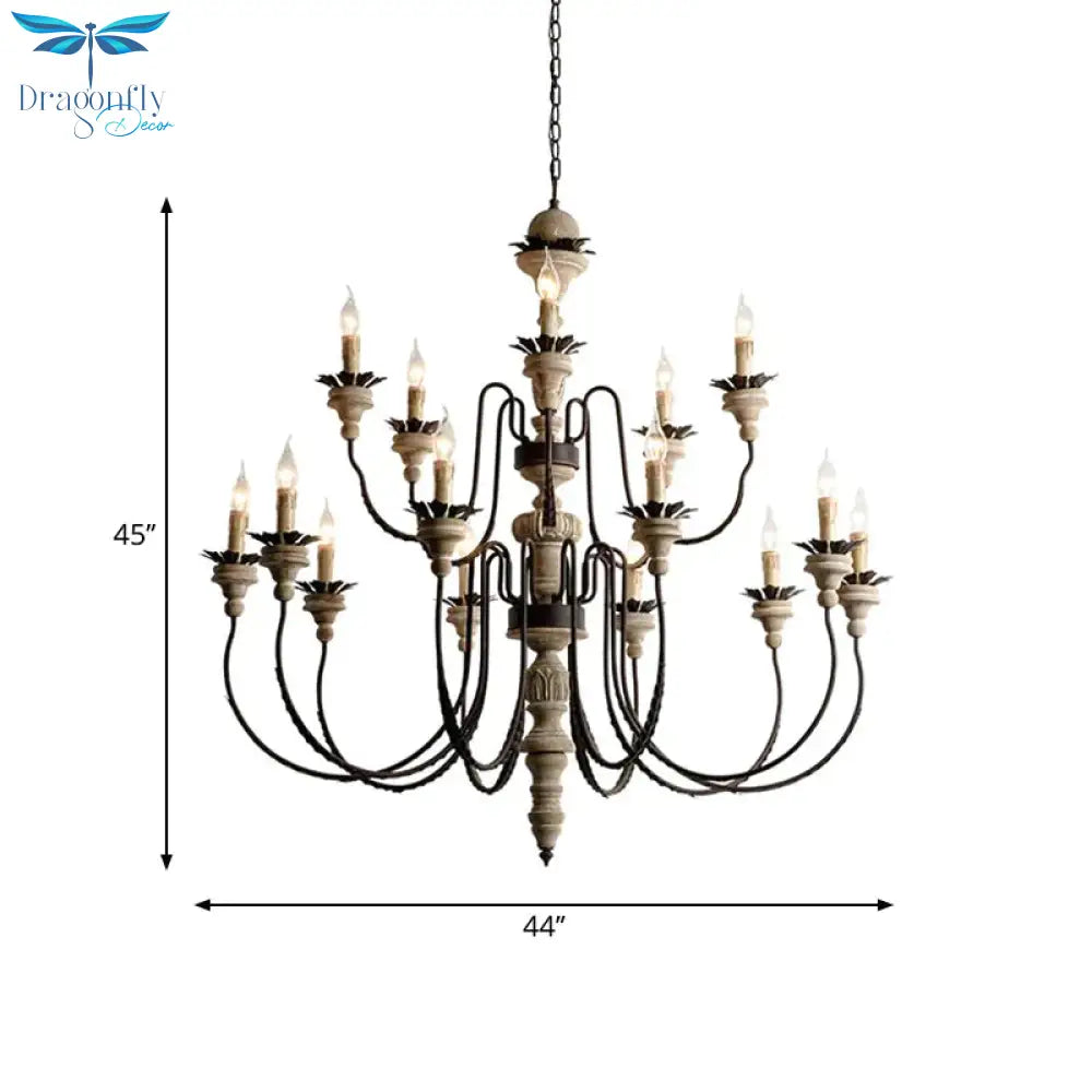 Retro Distressed Wood Living Room Chandelier Light With Swooping Arm In White