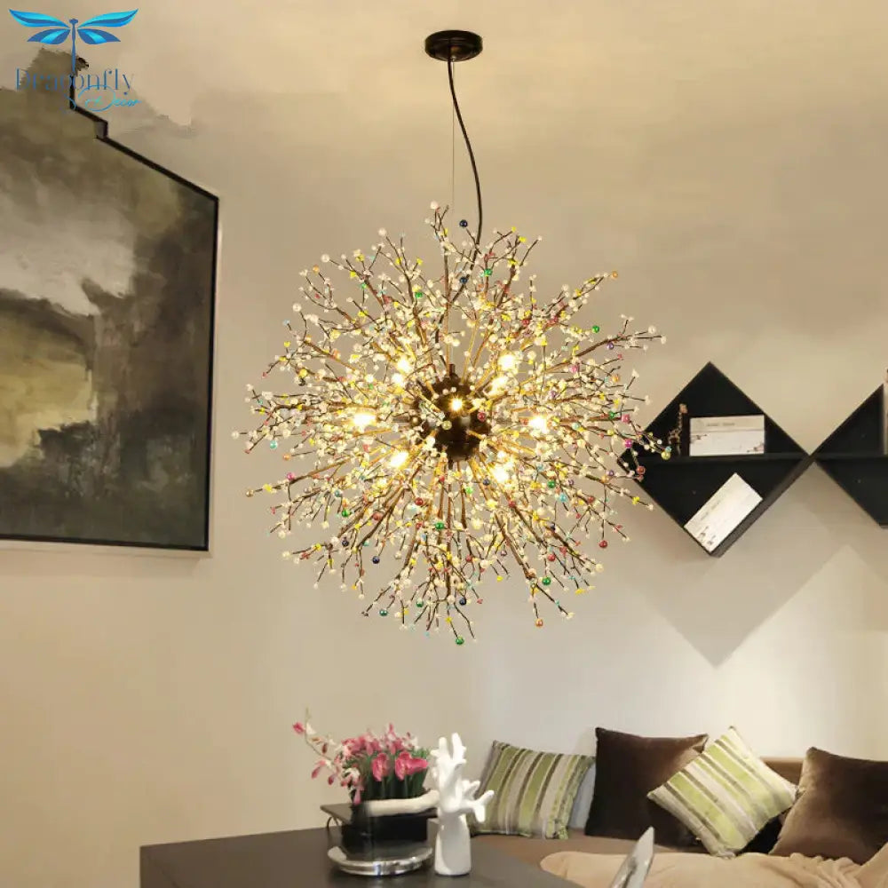 Retro Loft Spark Colorful Fireworks Acrylic Wrought Iron Chandelier For Dining Living Room Kitchen