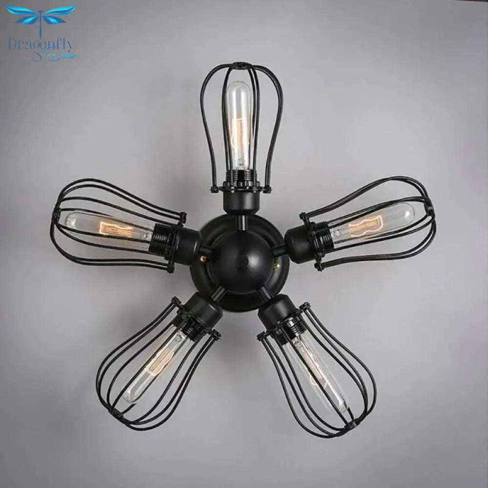 Retro Vintage Black 5 Lights Grln Ceiling E27 Lamp Fixtures For Home Bedroom/Living Room/Bar/Cafe