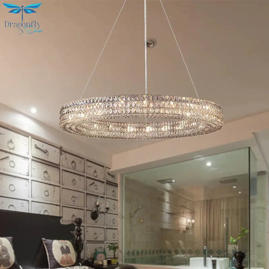 Ring Clear K9 Crystal Ceiling Pendant Light Simple 8/9 Heads Living Room Chandelier
