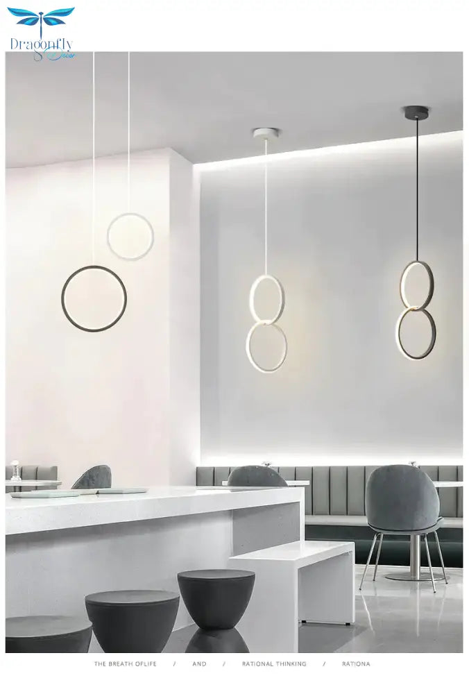 Ring Pendant Light Minimalist /Creative /Personality Bedroom Bedside Led Lights Long Line Hanging