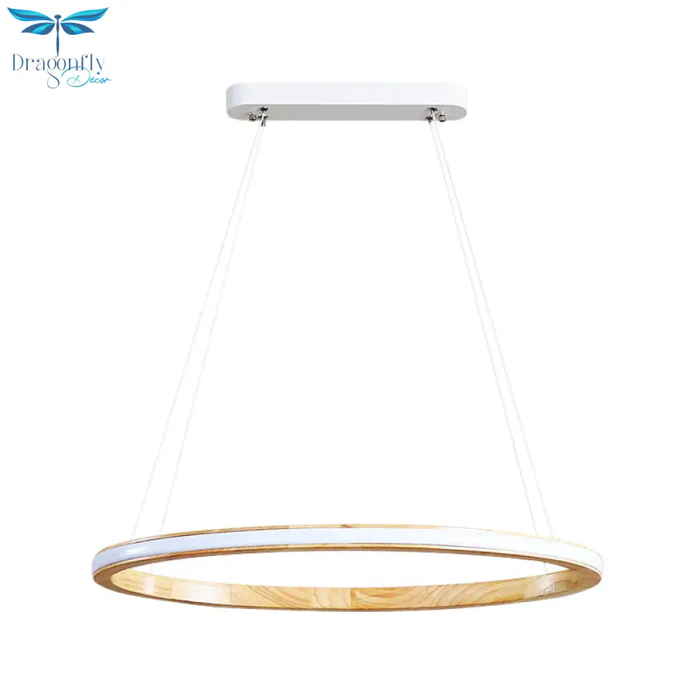 Ring Wood Chandelier Lighting Simple Style Beige 26’/37.5’ Wide Ceiling Pendant Light In Natural