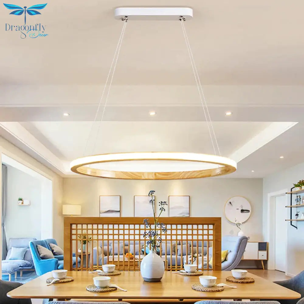 Ring Wood Chandelier Lighting Simple Style Beige 26’/37.5’ Wide Ceiling Pendant Light In Natural