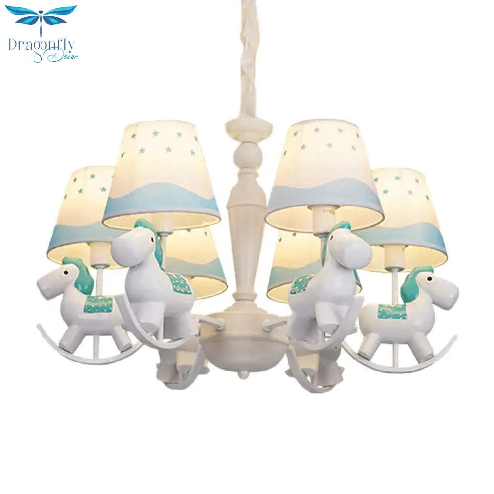 Rocking Horse Pendant Light Fixture Fabric And Metal Hanging Chandelier For Bedroom