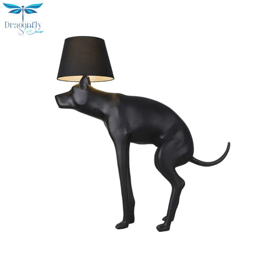 Romane - Country Style Resin Dog Nightstand Lamp Black Cone Fabric Shade