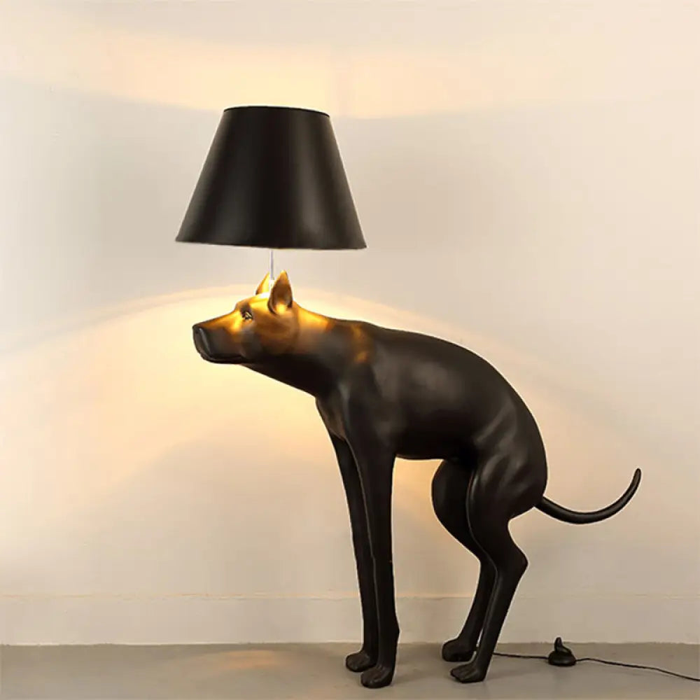 Romane - Country Style Resin Dog Nightstand Lamp Black Cone Fabric Shade / B
