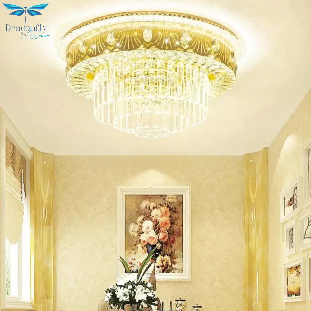 Romantic Round Crystal Master Bedroom Living Room Ceiling Lamp