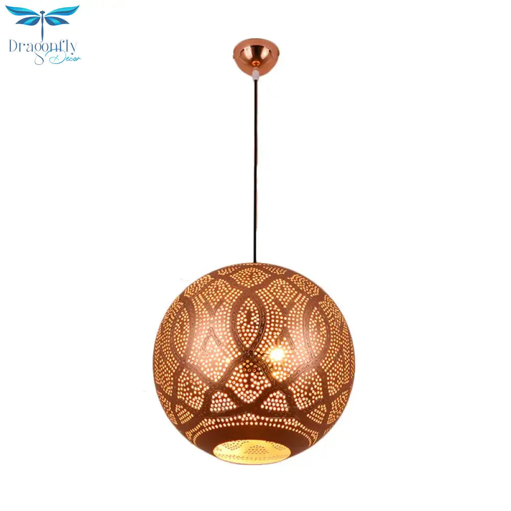 Rose Gold Etched Sphere Restaurant Pendant Light Metal Ceiling Chandelier