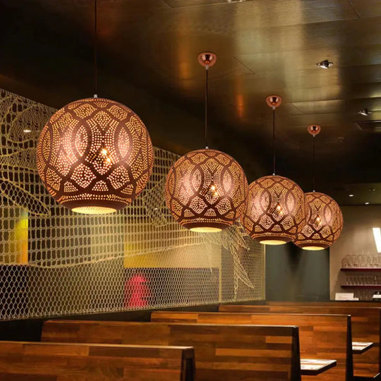 Rose Gold Etched Sphere Restaurant Pendant Light Metal Ceiling Chandelier