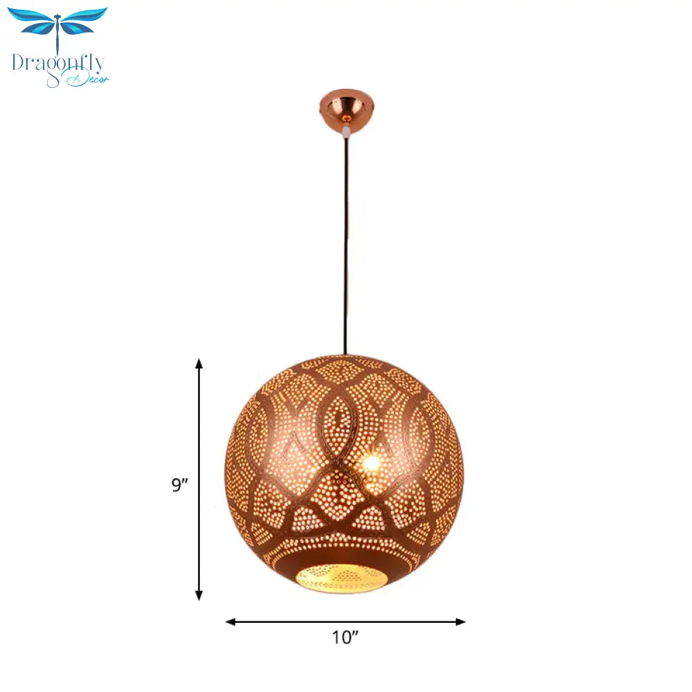 Rose Gold Etched Sphere Restaurant Pendant Light Metal Ceiling Chandelier