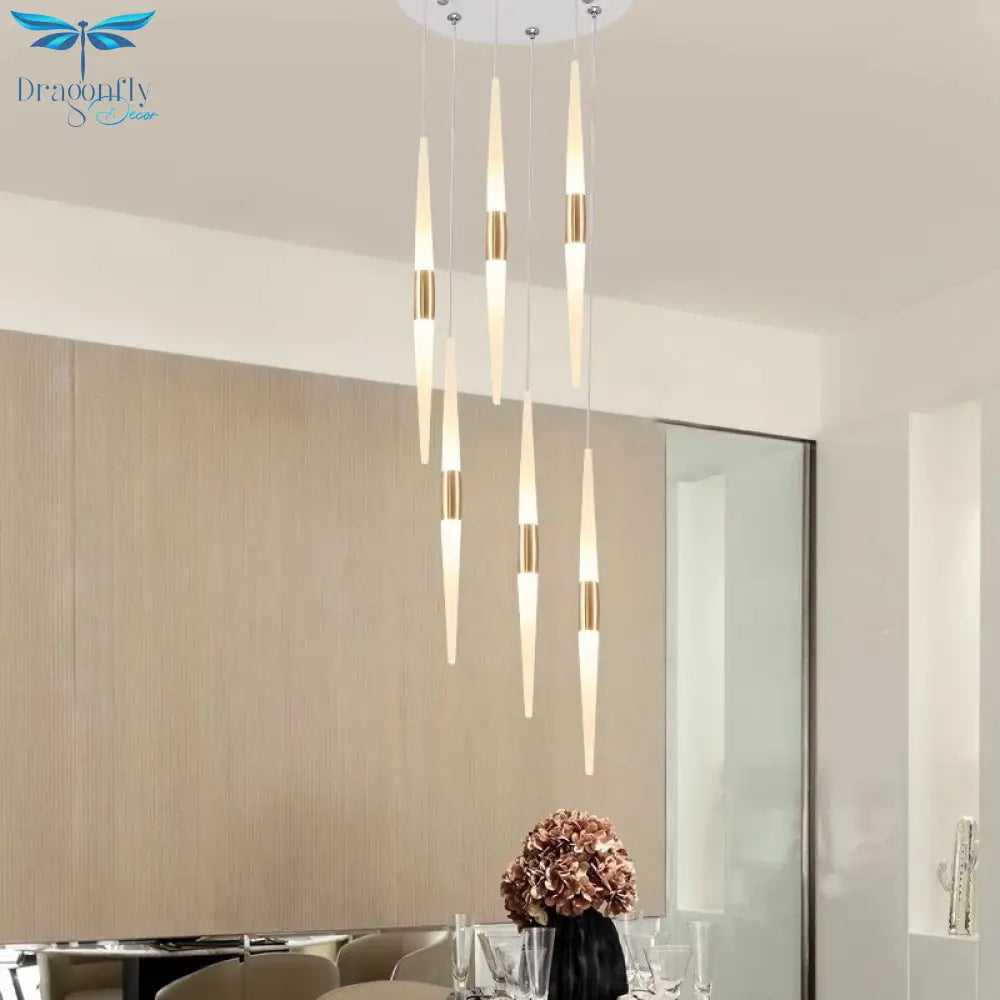 Rose Gold Led Chandelier Hanging Lamp For Stair Loft Staircase Indoor Home Living Room Bedroom
