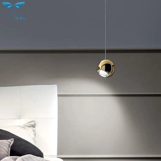 Rotatable Bedside Led Pendant Lights: Modern Gold Chrome Metal Lighting For Bar Restaurant And