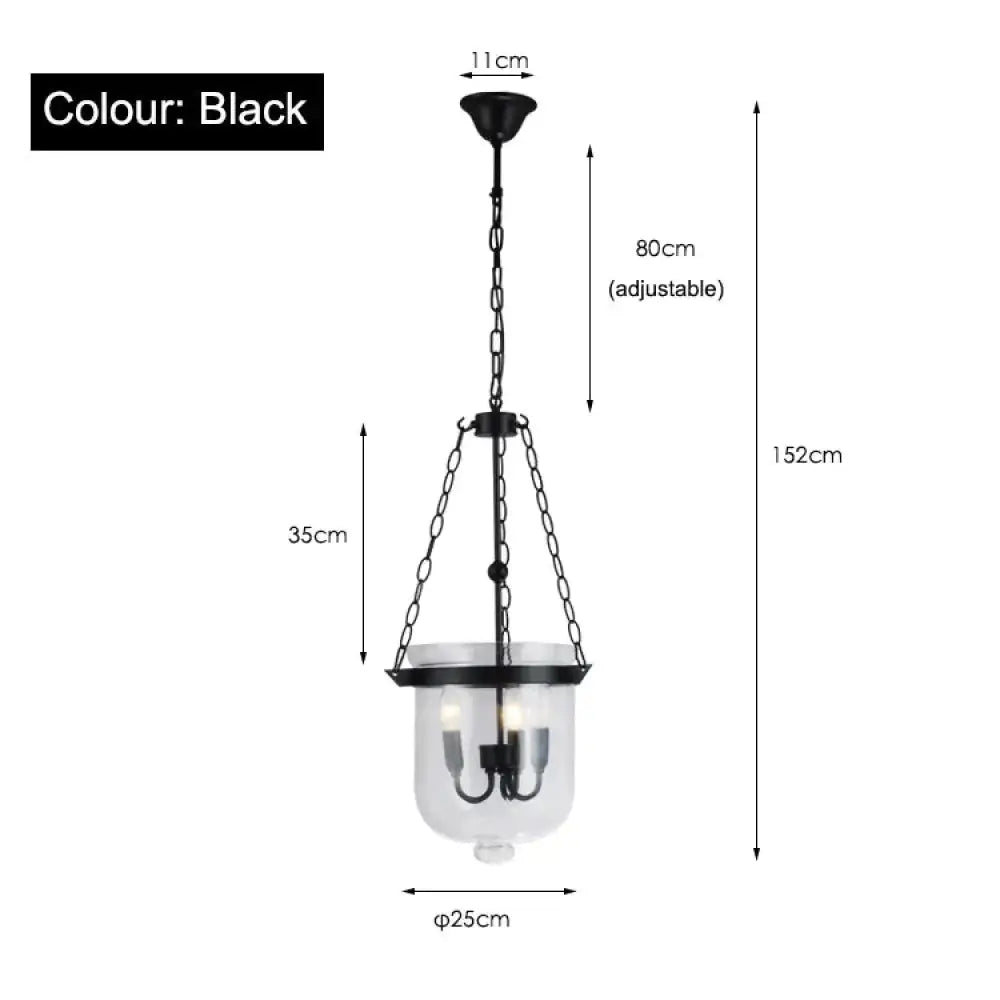 Round American Country Glass Chandelier Candle Lamp Bucket Black / Without Light Source Dia 25Cm