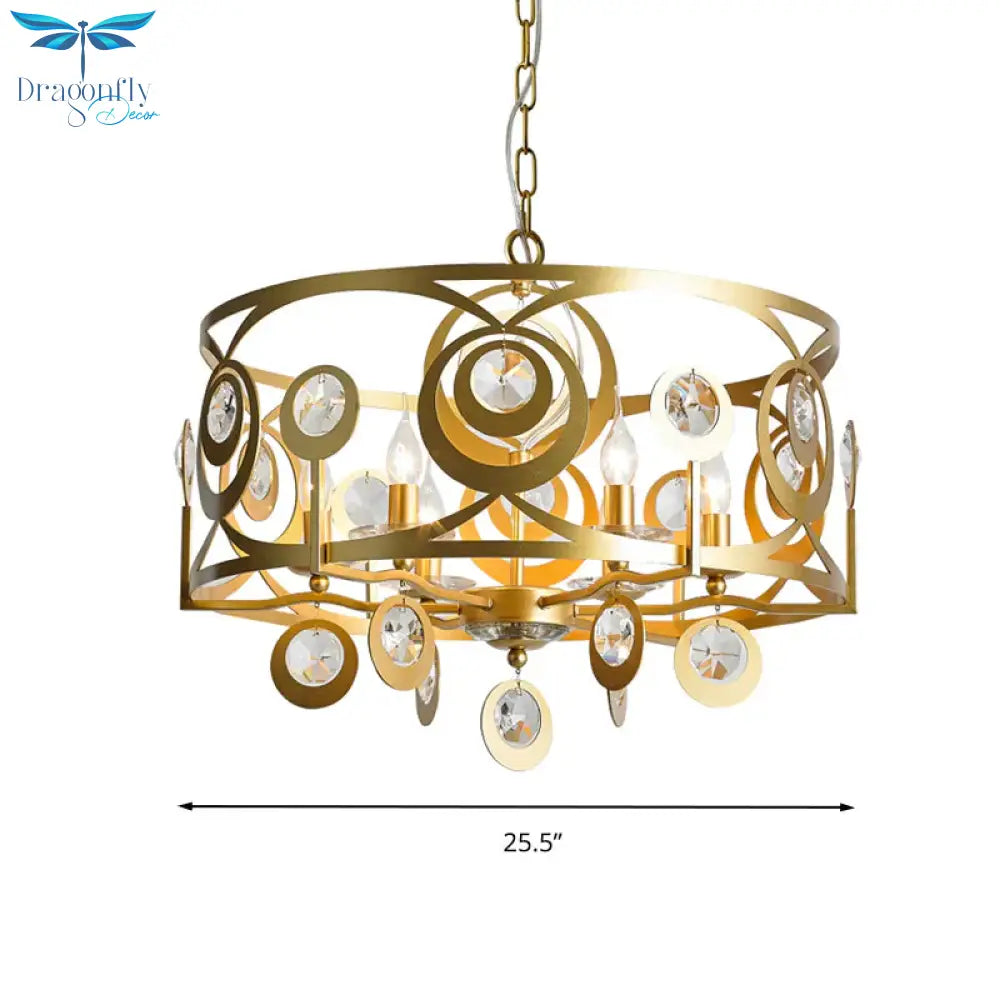 Round Bedroom Hanging Chandelier Postmodern Crystal Encrusted 4/6 Lights Gold Ceiling Pendant