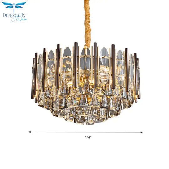 Round Ceiling Chandelier Postmodern Teardrop Crystal 7 Lights Gold Hanging Light Kit