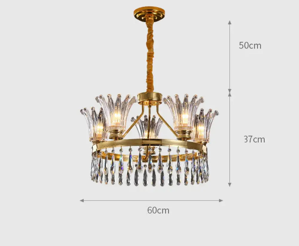 Round Crystal Chandelier Light Luxury Living Room Lamp Bedroom Exhibition Hall 5 Heads / Without