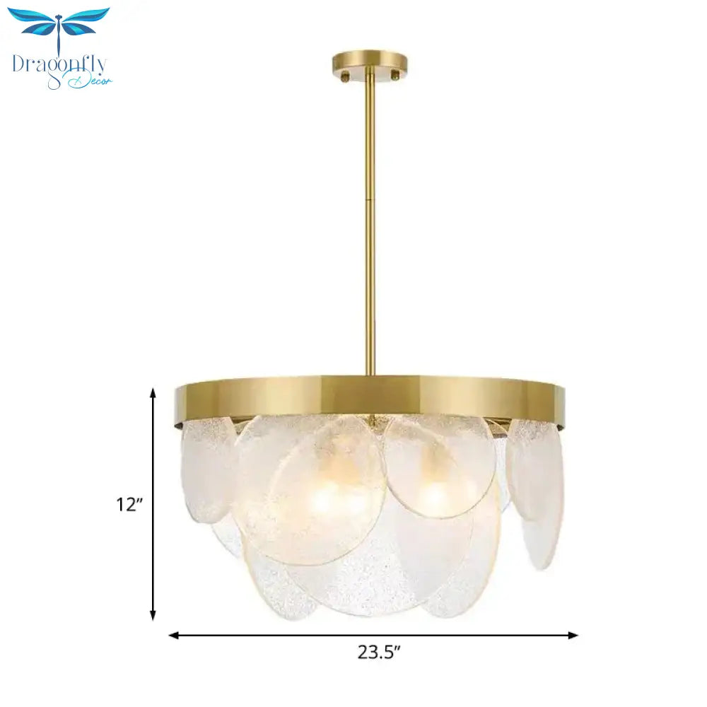 Round Pendant Chandelier Traditional Brass Crystal Suspension Lighting Fixture