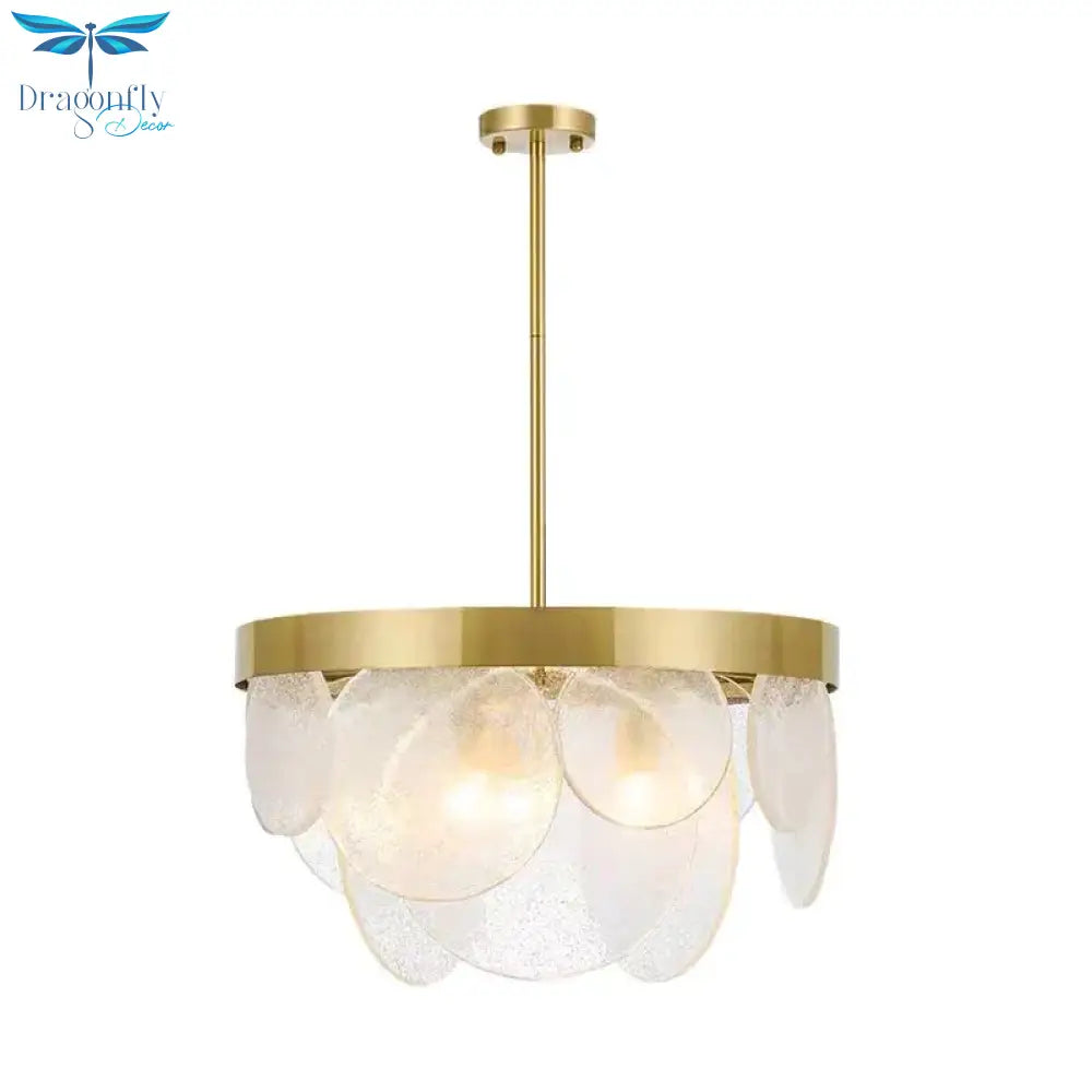 Round Pendant Chandelier Traditional Brass Crystal Suspension Lighting Fixture