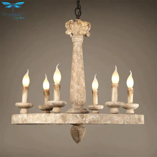 Round Pendant Chandelier Traditional Wood 5/6 Bulbs Light Tan Hanging Lamp For Living Room