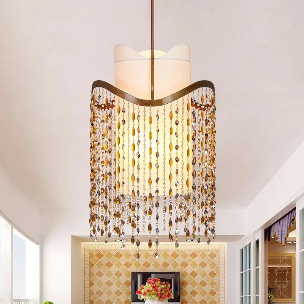 Rust 3 - Head Ceiling Pendant Rural Crystal Cascading Hanging Chandelier With Fabric Shade