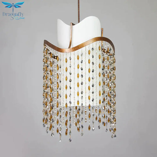 Rust 3 - Head Ceiling Pendant Rural Crystal Cascading Hanging Chandelier With Fabric Shade