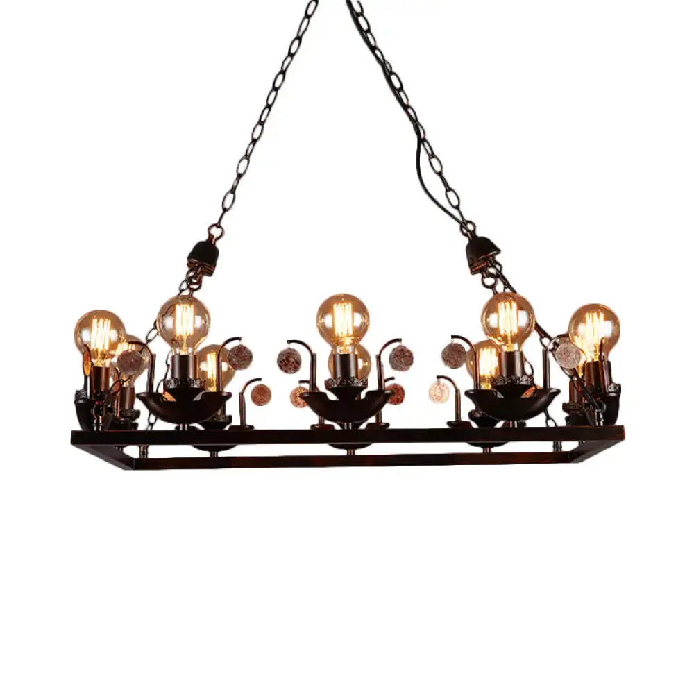 Rust Rectangular Pendant Chandelier Industrial Metal 10 - Head Bedroom Hanging Ceiling Light