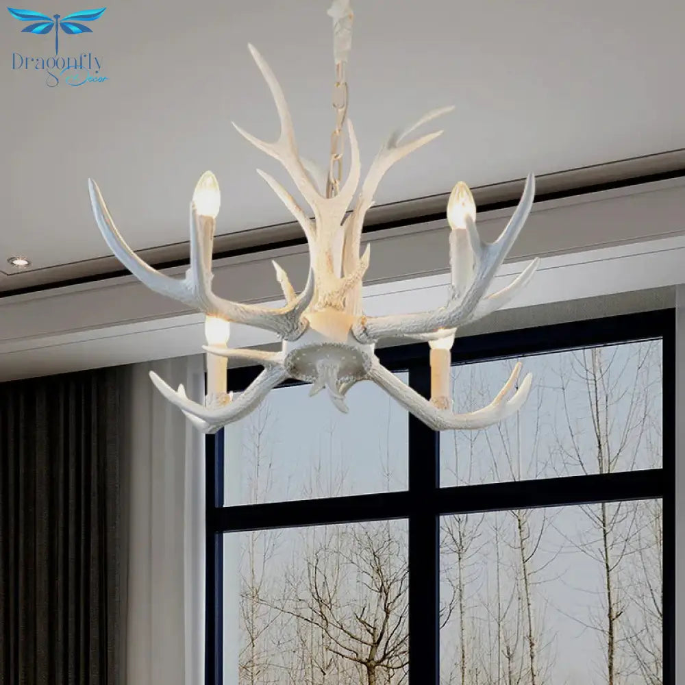 Rustic Candle Hanging Pendant 4/6/8 - Light Resin Ceiling Chandelier In White For Bedroom