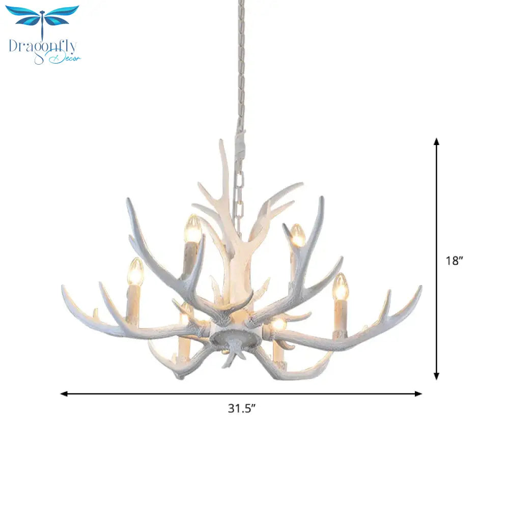 Rustic Candle Hanging Pendant 4/6/8 - Light Resin Ceiling Chandelier In White For Bedroom