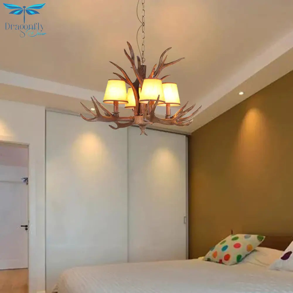 Rustic Cone Hanging Pendant 4/6/8 - Light Resin Ceiling Chandelier In Brown For Living Room