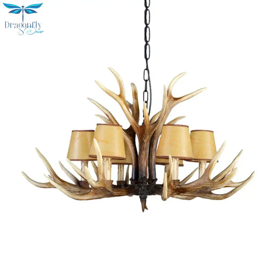 Rustic Conical Hanging Pendant 6/8/10 Lights Resin Ceiling Chandelier In Light Brown For Restaurant