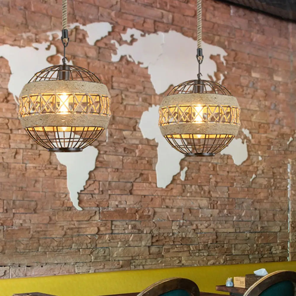 Rustic Industrial Style Spherical Suspension Lamp In Black / 12’ Pendant Lighting