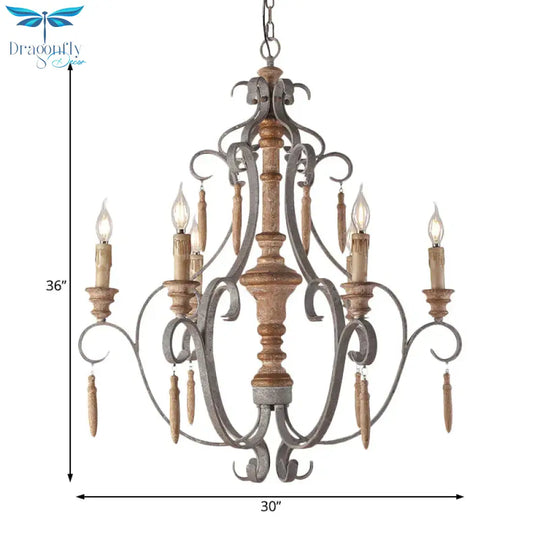 Rustic Jar Hanging Chandelier Metal 6 Bulbs Suspension Light In Grey For Dining Room