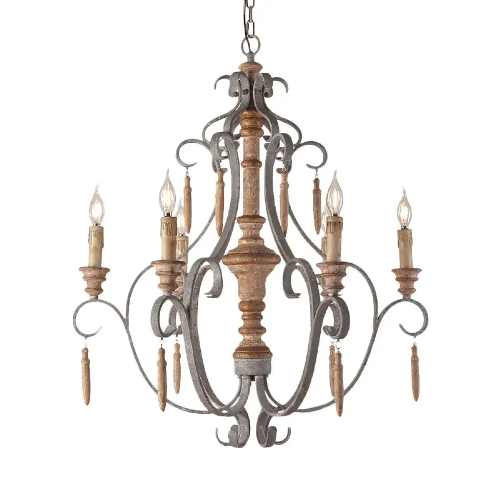 Rustic Jar Hanging Chandelier Metal 6 Bulbs Suspension Light In Grey For Dining Room