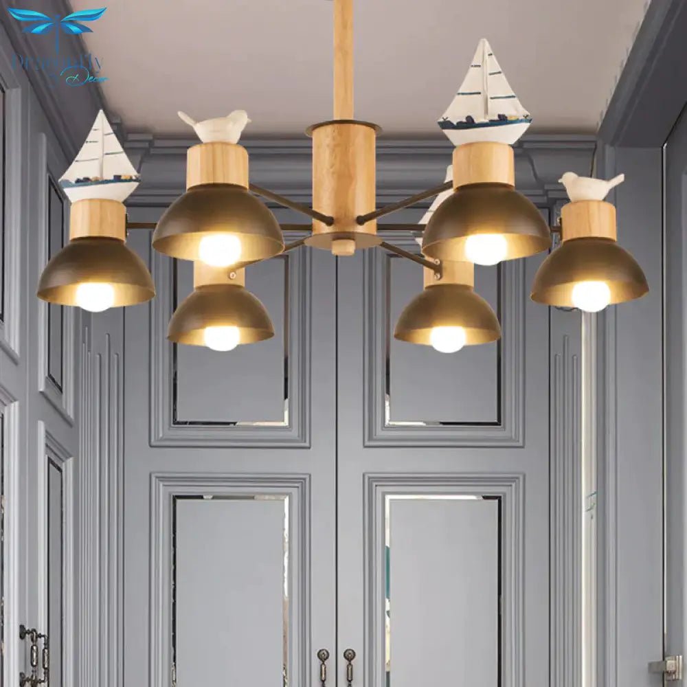 Sailing Boat Living Room Hanging Pendant Lights Wood Art Deco Chandelier