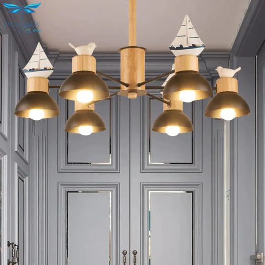 Sailing Boat Living Room Hanging Pendant Lights Wood Art Deco Chandelier