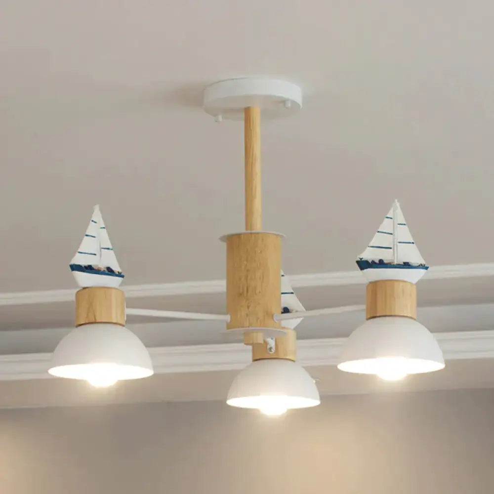 Sailing Boat Living Room Hanging Pendant Lights Wood Art Deco Chandelier 3 / White