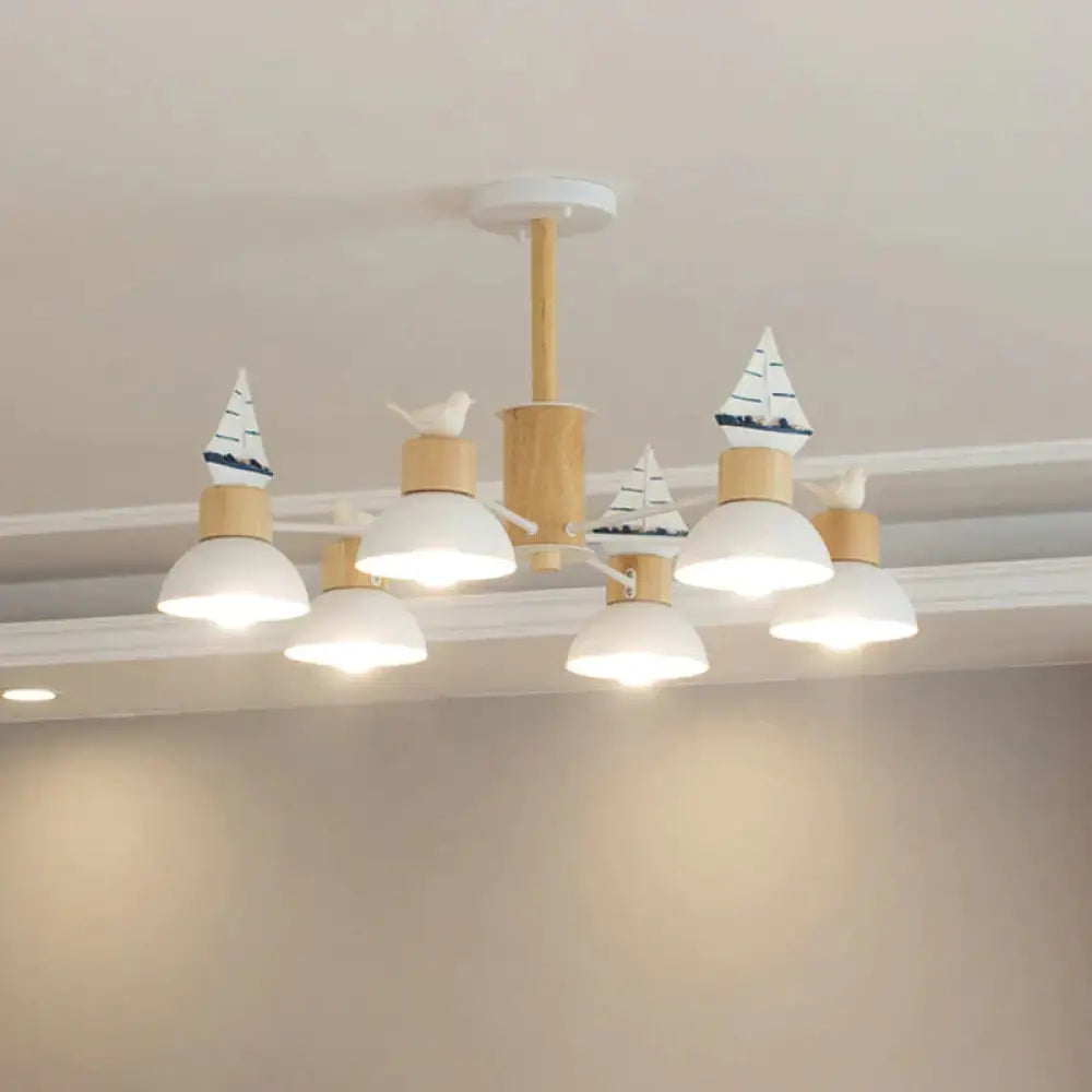 Sailing Boat Living Room Hanging Pendant Lights Wood Art Deco Chandelier 6 / White