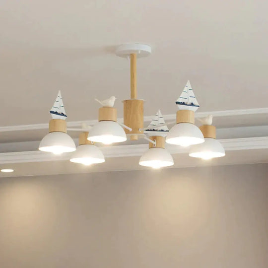 Sailing Boat Living Room Hanging Pendant Lights Wood Art Deco Chandelier 6 / White
