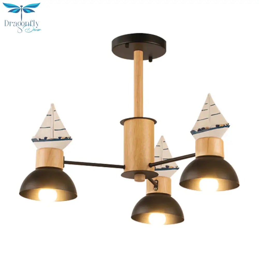 Sailing Boat Living Room Hanging Pendant Lights Wood Art Deco Chandelier