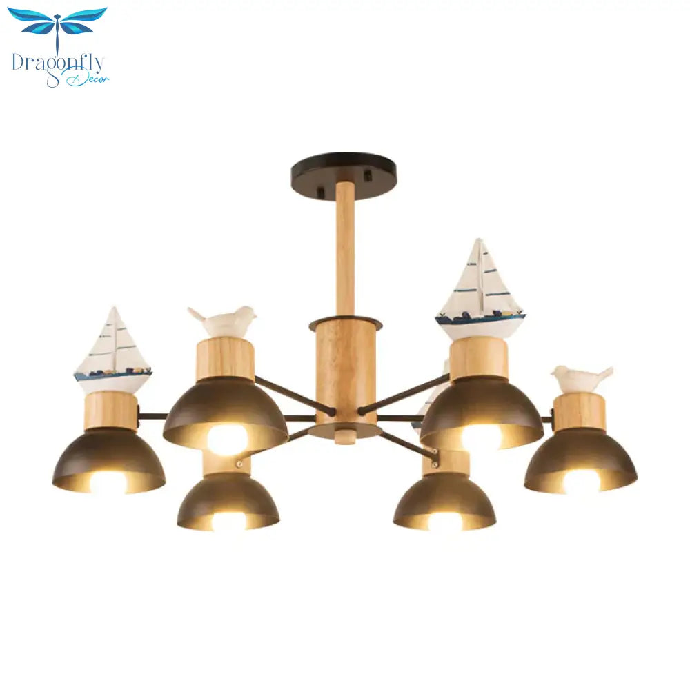 Sailing Boat Living Room Hanging Pendant Lights Wood Art Deco Chandelier