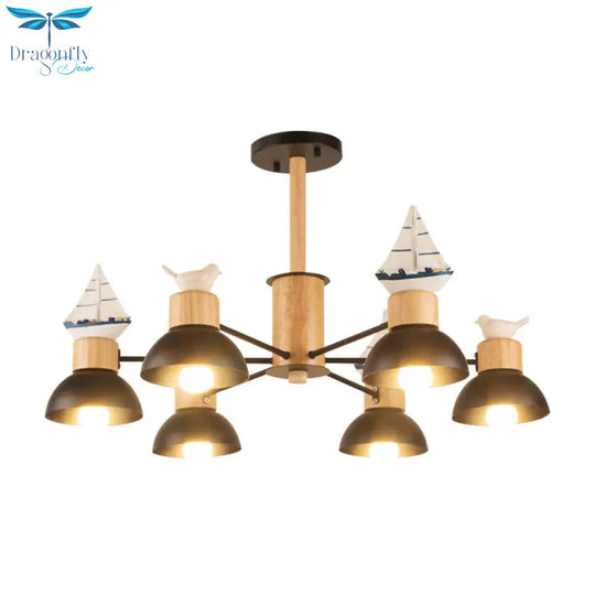 Sailing Boat Living Room Hanging Pendant Lights Wood Art Deco Chandelier