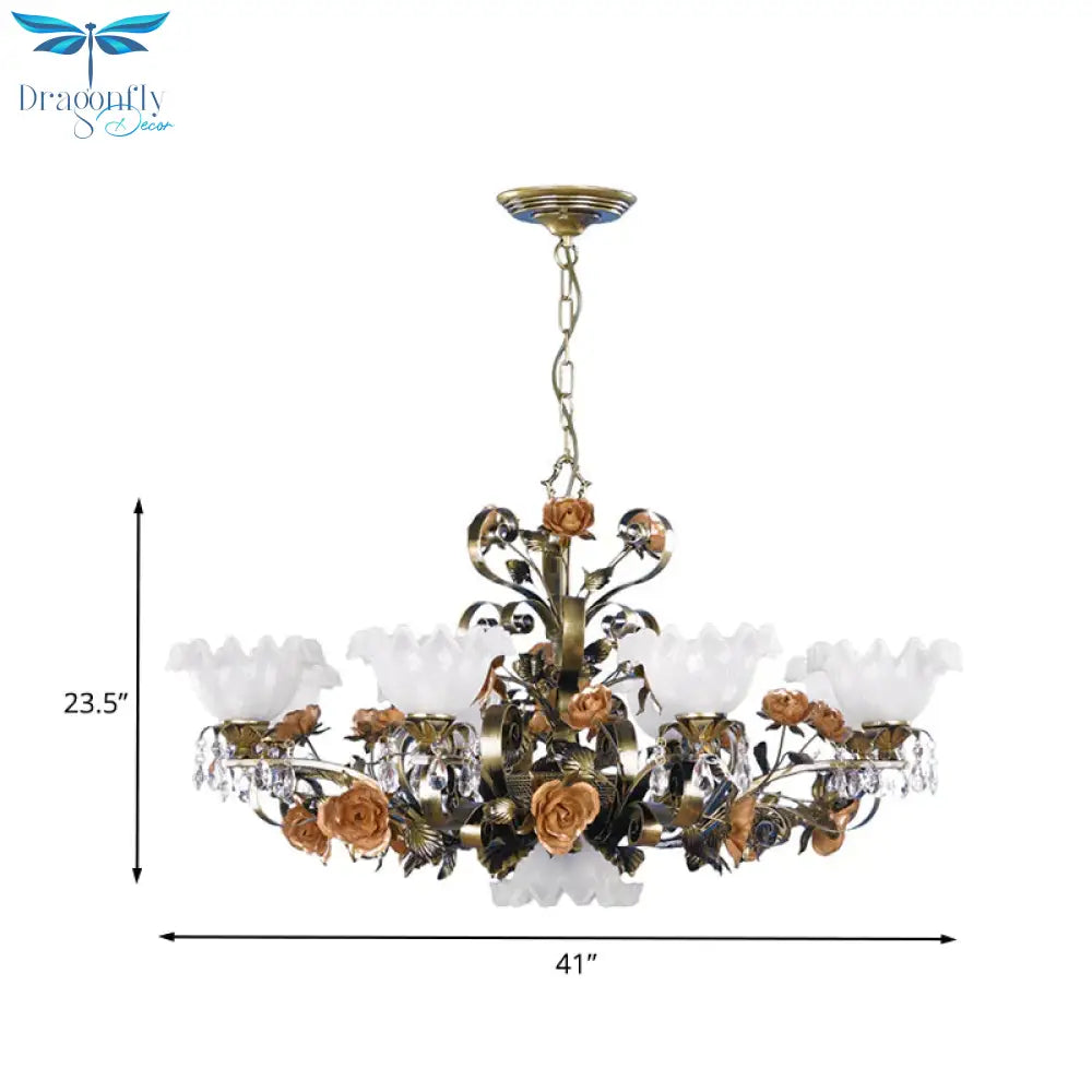 Scalloped Bedroom Ceiling Chandelier American Flower Metal 6/7/9 Heads Bronze Hanging Light Fixture