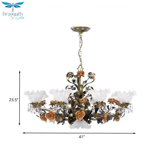 Scalloped Bedroom Ceiling Chandelier American Flower Metal 6/7/9 Heads Bronze Hanging Light Fixture