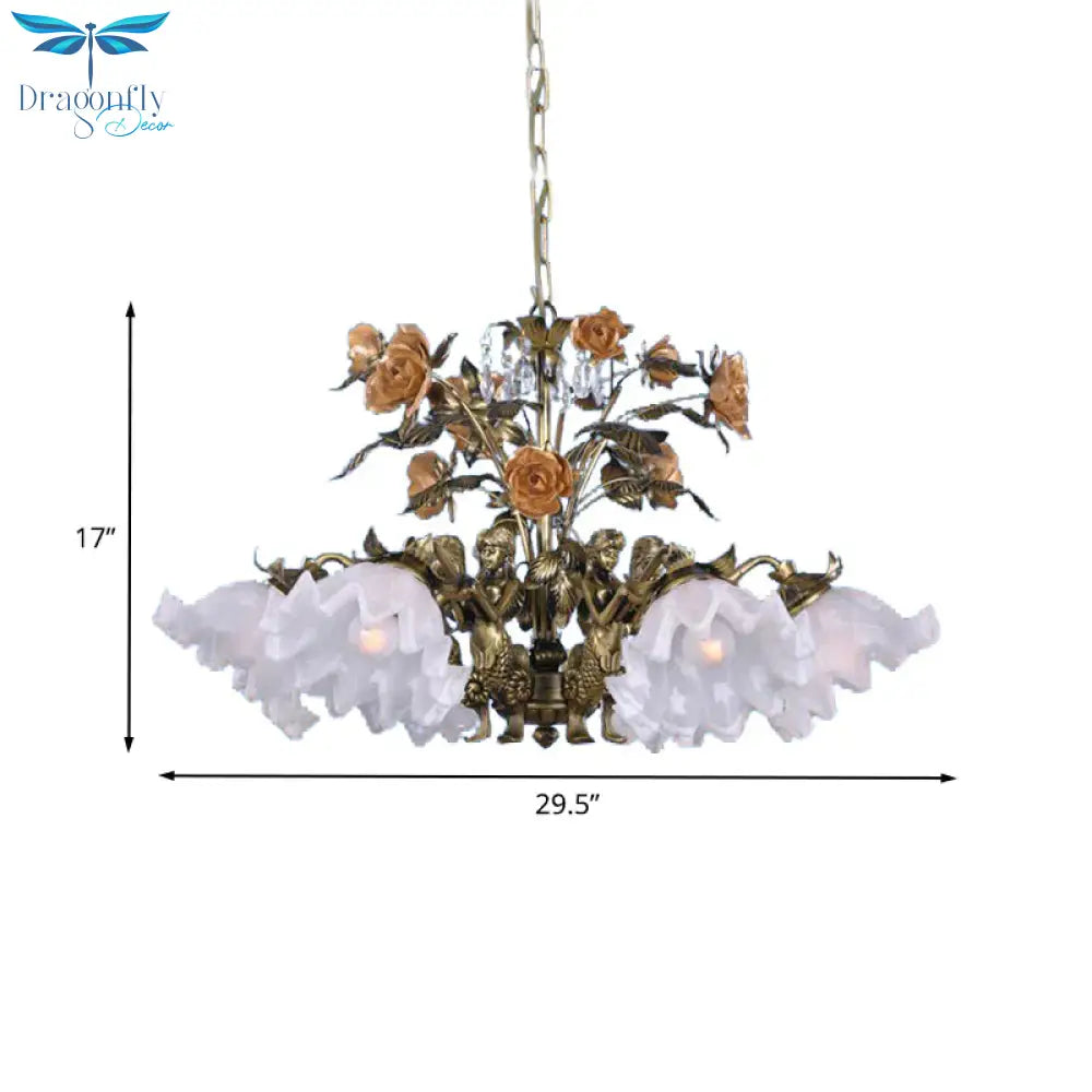Scalloped Bedroom Ceiling Chandelier American Flower Metal 6/7/9 Heads Bronze Hanging Light Fixture