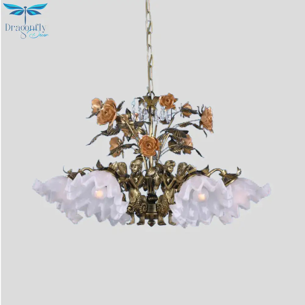 Scalloped Bedroom Ceiling Chandelier American Flower Metal 6/7/9 Heads Bronze Hanging Light Fixture
